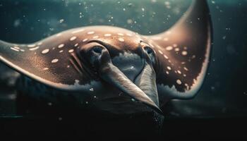 azul delfín nadando en submarino arrecife, linda acuático mamífero retrato generado por ai foto