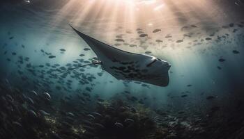 el océano, un majestuoso arrecife Tortuga nada libremente generado por ai foto