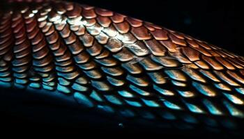 A multi colored lizard tail reflects in the blue underwater background generated by AI photo