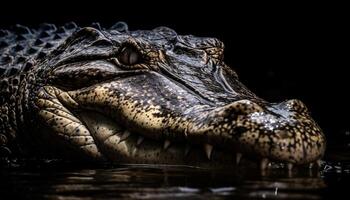 grande cocodrilo cabeza con peligroso dientes en cerca arriba ver generado por ai foto