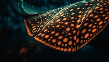 Multi colored butterfly in close up, underwater, surrounded by aquatic plants generated by AI photo