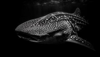 Spotted fish swimming in deep saltwater reef, black and white generated by AI photo