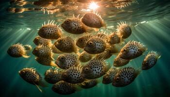 vistoso submarino paisaje rebosante con acuático vida y vibrante arrecife generado por ai foto
