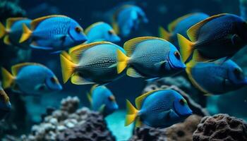 School of multi colored fish swim in natural underwater beauty generated by AI photo