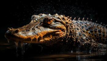 Close up of dangerous crocodile teeth in wet African swamp generated by AI photo