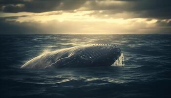 Majestic humpback whale tail splashing in idyllic tropical seascape generated by AI photo