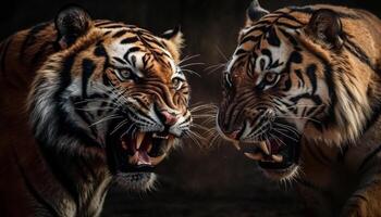 Bengala Tigre curioso con furia, agresión en sus majestuoso retrato generado por ai foto