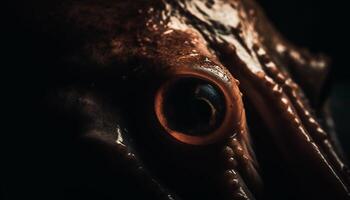 Sharp animal eye in underwater reef, in blue background generated by AI photo