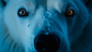 Fluffy retriever staring outdoors, cute puppy looking at camera closely generated by AI photo