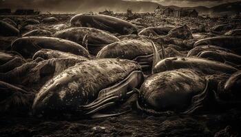 salvaje animales sobrevivir en sucio, antihigiénico ambiente cerca línea costera generado por ai foto