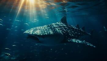Majestic whale shark swimming in tranquil blue tropical waters generated by AI photo