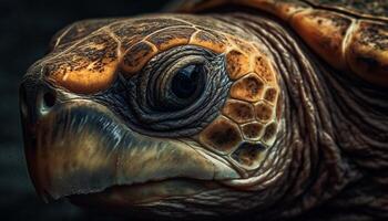 Slow turtle with cute markings and tough shell underwater looking up generated by AI photo