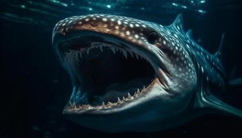Sharp teeth of the giant sea monster evoke fear and awe generated by AI photo