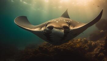 Majestic sea life in the wild, swimming in tropical climate generated by AI photo