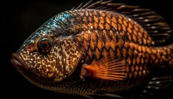 Multi colored fish swimming in tropical reef, on black background generated by AI photo