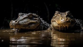 grande cocodrilo y caimán en furioso submarino confrontación, peligroso naturaleza generado por ai foto