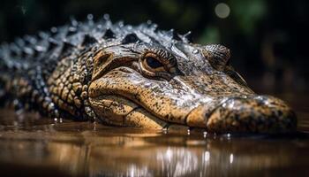 Close up of Endangered Crocodile Teeth in African Swamp generated by AI photo