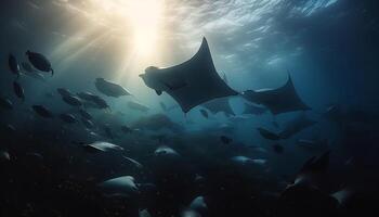 profundo mar buceo aventuras revela majestuoso submarino paisaje de mar vida generado por ai foto