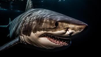 Majestic giant mammal swimming in deep blue saltwater reef generated by AI photo