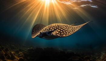 Multi colored sea life swimming in tropical reef landscape generated by AI photo