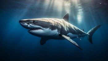 majestuoso gigante submarino mamífero con agudo dientes y animal aleta generado por ai foto