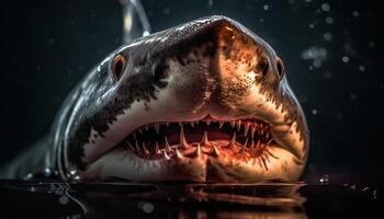 furioso cocodrilo nadando en oscuro, escalofriante submarino con agudo dientes generado por ai foto