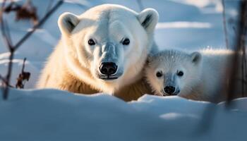 blue fur animals in the wild playing on ice floe generated by AI photo