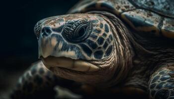 Slow swimming sea turtle, an endangered reptile in tropical waters generated by AI photo