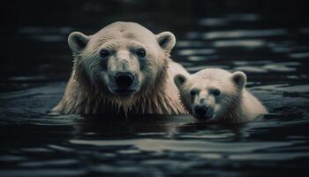 Endangered arctic mammal, large and cute, looking at camera generated by AI photo