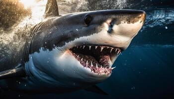 escalofriante submarino gigante animal con agudo dientes y agresión generado por ai foto