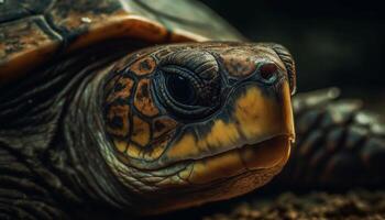 Slow reptile crawls in nature, endangered species in focus generated by AI photo