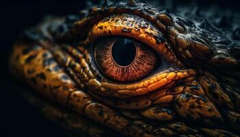 Animal eye looking at camera Close up portrait of crocodile generated by AI photo