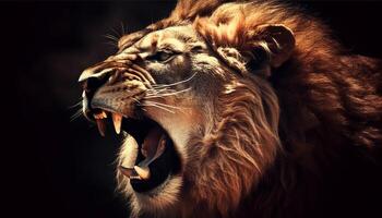 majestuoso Bengala Tigre rugido con furia, demostración agudo dientes generado por ai foto