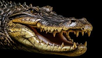 Furious crocodile open mouth threatens animal in the swamp generated by AI photo