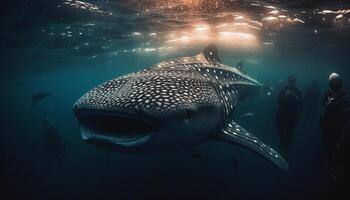 majestuoso mar vida nadando abajo en el profundo azul arrecife generado por ai foto