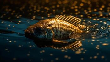 Multi colored fish swimming in freshwater pond, surrounded by natural beauty generated by AI photo