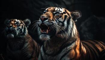 Majestic Bengal tiger, endangered species, fierce and dangerous in nature generated by AI photo