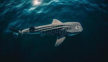 majestuoso Tortuga nadando en tranquilo azul aguas de tropical arrecife generado por ai foto