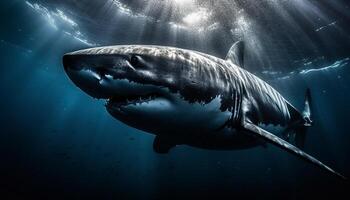 majestuoso submarino aventuras gigante manta rayo nadando con agresión generado por ai foto