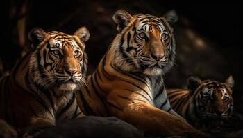 Close up portrait of majestic Bengal tiger staring at camera generated by AI photo