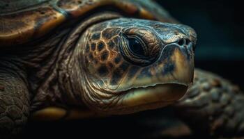 Close up portrait of a slow sea turtle in the wild generated by AI photo