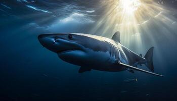 Majestic manta ray swimming in tropical saltwater reef below water generated by AI photo