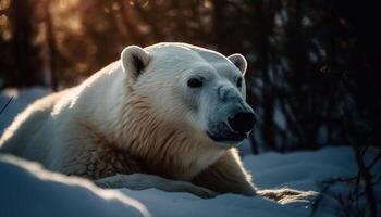 Cute mammal in arctic forest, with fur and blue eyes generated by AI photo