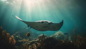 Majestic sea life swimming in natural beauty at the bottom of the Red Sea generated by AI photo