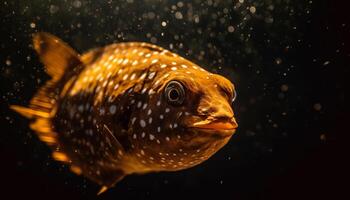 Spotted fish swimming in underwater reef, beauty in nature generated by AI photo