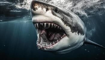 Majestic giant reptile with sharp teeth swimming in saltwater reef generated by AI photo