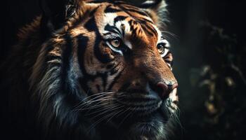 Big cat majestic stare in the wild, danger lurking nearby generated by AI photo