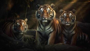 Endangered species staring aggression, animal themes hunter, animal wildlife portrait generated by AI photo
