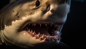 Furious dinosaur sharp teeth evoke fear in underwater scuba diving generated by AI photo