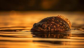 linda acuático mascotas pescar para Mariscos en multi de colores estanque reflexión generado por ai foto